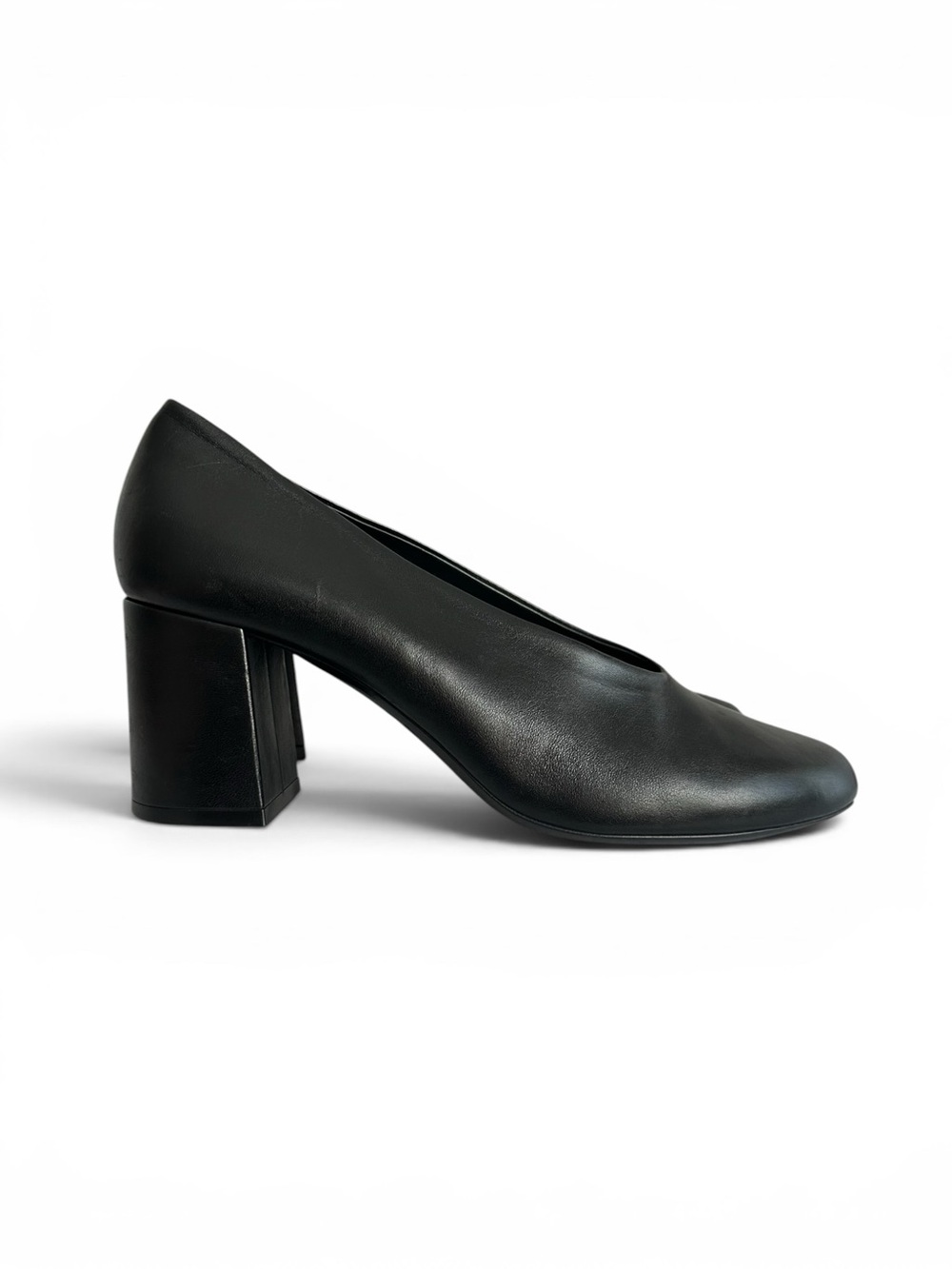 COS Curved Vamp Block Heel Leather Pump in Black Women’s Size 9.5 | EU 41